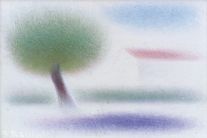 dipinto casetta rossa con albero